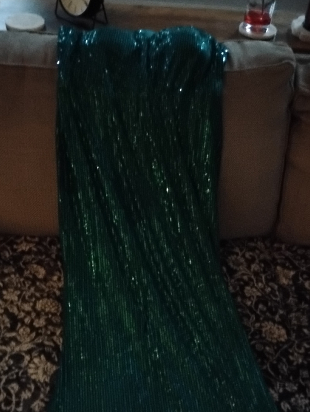 Emerald Green Sequin Strapless Evening Dress